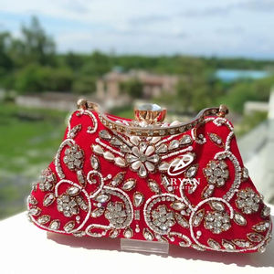 Nueva llegada impresionante hecho a mano en relieve piedra pesada trabajo multicolor nupcial noche embrague monederos mujeres monedero con asa de Metal - Product Image 1