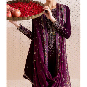 Vestido de terciopelo más popular, tela suave, bordado elegante, fabricado profesionalmente, vestido de terciopelo cultural más vendido para novia - Product Image 1