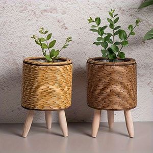 Handmade Decorative <b>Rattan</b> Weaved Iron Planters Customized Design Indoor and Outdoor Flower Pots Handmade Planters - Product Image 2