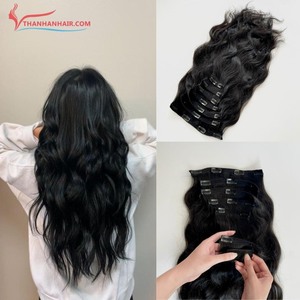 TENDENCIA CALIENTE Precio al por mayor Clip vietnamita en el cabello 100% Extensiones de cabello humano Cabello liso Color negro Fácil de usar - Product Image 2