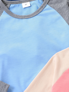 Chemise à manches longues à col rond pour garçons, patchwork multicolore, printemps-été, décontractée, sportive, polyvalente, 100% coton jersey - Product Image 3