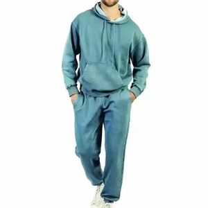 Diseño personalizado de alta calidad de algodón chándal hombres Sudadera con capucha y Jogger conjunto de cremallera sudaderas con capucha pantalones de chándal desgastado conjunto para hombres - Product Image 4