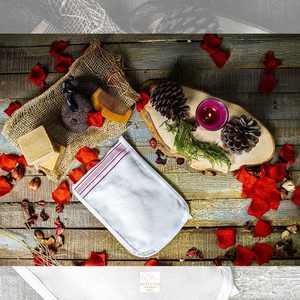 Manoplas de baño de Fibra orgánica de marca personalizada, guantes de ducha cómodos de textura suave para exfoliación corporal, marca personalizada reutilizable - Product Image 4