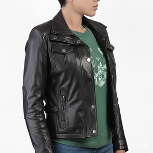 Elegante chaqueta de cuero de invierno con cuello levantado, ropa de abrigo cómoda y cálida para hombres y mujeres, lona hecha en Pakistán - Product Image 1