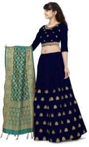 Ensemble Lehenga Choli traditionnel en soie pour filles Shoryam Fashion, longueur au sol |   Dupatta Banarasi, chemisier brodé, toutes saisons, enfants - Product Image 2