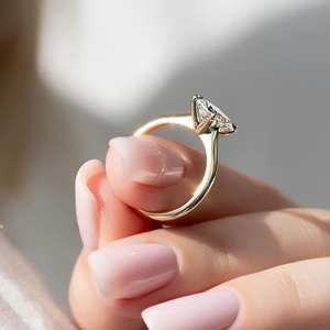 Minimalist 6.5x8.5 MM Cushion Crushed Ice <b>Moissanite</b> Engagement <b>Ring</b> Featuring Four Claw Prongs and 2 MM Solitaire Band Gift - Product Image 3