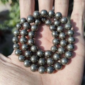 Collier en perles de pyrite naturelle 8 mm Perles rondes lisses Fermoir en argent sterling Cadeau pour femme Pierre précieuse de pyrite AAA Collier unisexe - Product Image 5
