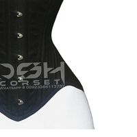 Nouveau corset en coton noir à compression élevée, contrôle ferme, taille extrêmement cintrée, avec fermeture à busk