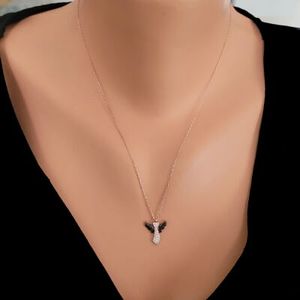 925 Sterling Silver Angel Necklace <b>Wings</b> Rhodium Gold Plated Featuring Pink <b>Black</b> White Diamonds Number for Gift Main Brass - Product Image 1