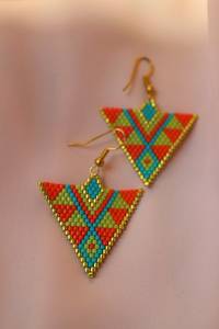 Boho <b>bead</b> earrings with turquoise design andy cascading <b>fringe</b>, unique jewelry gift - Product Image 3