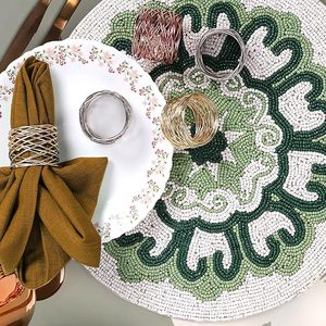 Grand décor de table classique de tous les jours fête porte-serviettes en argent sterling papier métal Design floral printemps fait cristal - Product Image 2