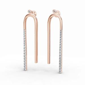 Pendientes colgantes modernos minimalistas con diamantes de corte redondo de 0.75 quilates en forma de U, engastados en oro amarillo, blanco y rosa de 9K con pavé. - Product Image 1