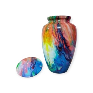 Urne commémorative d'art abstrait multicolore avec un design fluide et vibrant représentant la vie, l'amour et la mémoire éternelle - Product Image 1
