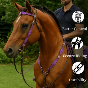 Cabezada y Pechera de Cuero Color Rosa con Hermosos Pedrerías y Hebillas - Product Image 3