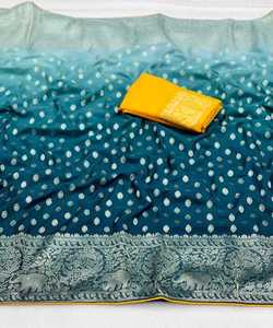 Atractivo y Elegante Sari de Seda Georgette para Fiesta Estilo Bollywood con Bordado Intrincado y Estampado Brillante para Mujer - Product Image 5