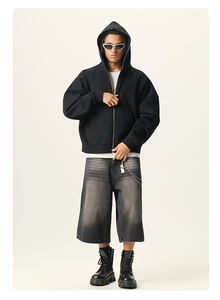 เสื้อฮู้ดผู้ชายลายสตรีทแวร์แนวสตรีทแวร์สไตล์วินเทจแบบกำหนดเองมีซิปรูดซิปขึ้นผ้าฟลีซว่างเปล่าสไตล์2025พังค์ - Product Image 3