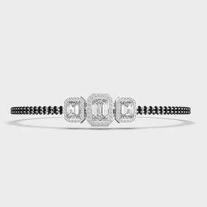 IGI Certified Lab Grown Emerald Cut Three Stone Halo Diamond Mangalsutra <b>Bracelet</b> in <b>Solid</b> 925 Sterling <b>Silver</b> - Product Image 1