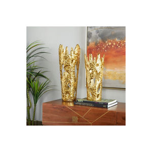 Set of 2 Flower Vases in Gold-Plated Aluminum with Stylish Design Perfect for <b>Tabletop</b> Decoration and Indoor Flower Pot Use - Product Image 2