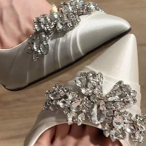 Early Spring White French Rhinestone Pointed <b>Toe</b> Comfort <b>Closed</b> Stiletto Bridal Bridesmaid Formal Women High <b>Heels</b> - Product Image 3