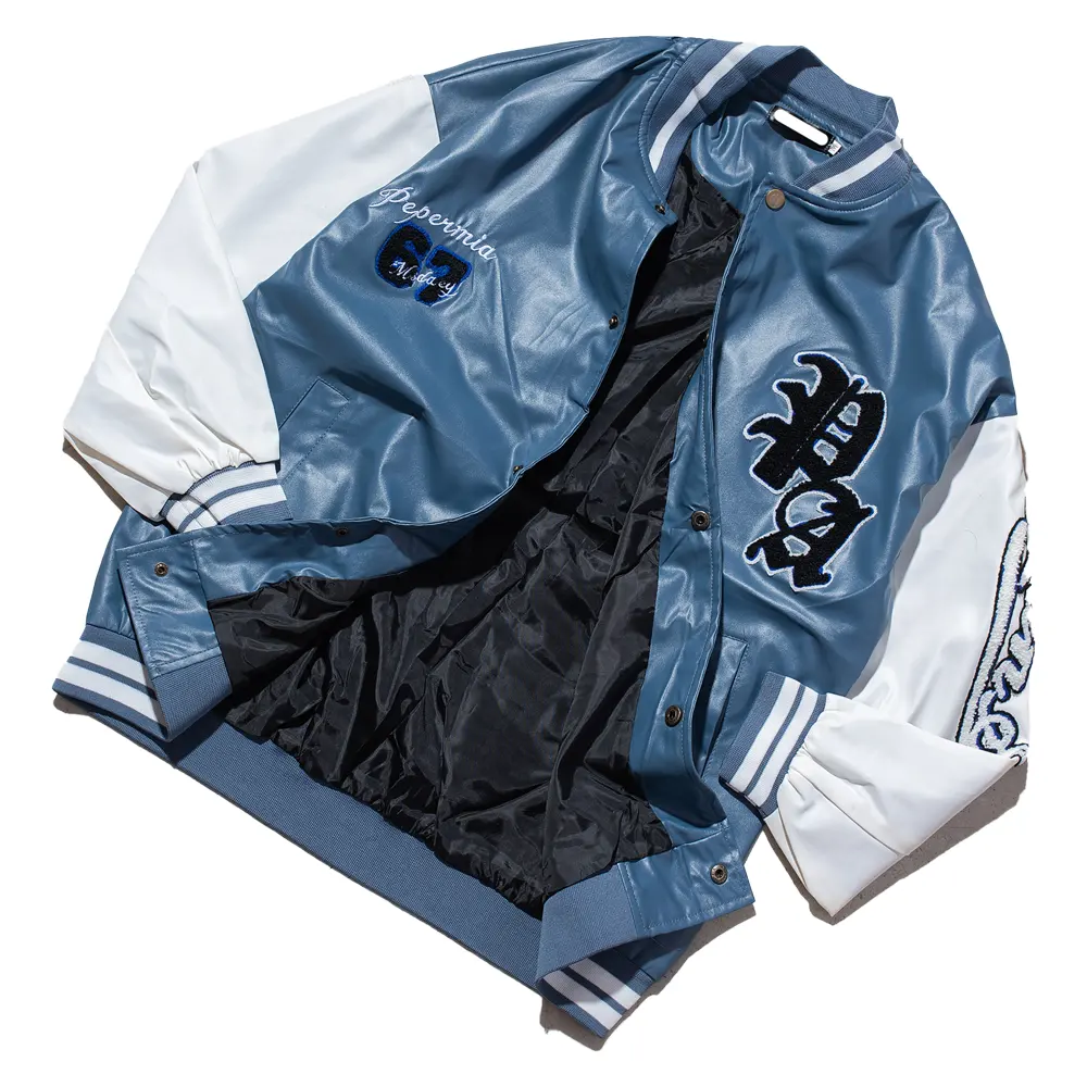 OEM Stickerei Chenille Patches Jacke Custom Logo Letterman Jacke Baseball Leder Streetwear Mantel Versity Bomber Jacke für Männer