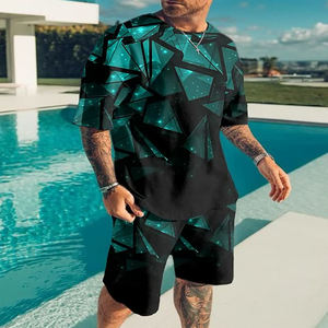 Conjunto deportivo de verano para hombre, traje de dos piezas, Color sólido, cuello redondo, 2 piezas, conjuntos de chándal de verano, conjuntos de chándal de verano - Product Image 4