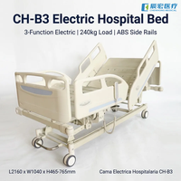 Lit d'hôpital électrique CH-3 à 3 fonctions, avec têtes et pieds en ABS, capacité de 240 kg, étanche IPX4, barrières latérales réglables, lit de soins infirmiers