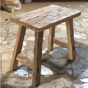 Tabouret en teck recyclé vintage, rustique, durable, en bois massif, pour restaurant, café, hôtel, entrée, entrepôt, appartement - Product Image 1