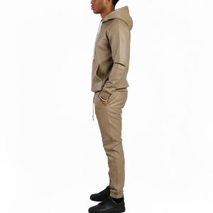 Conjunto Deportivo Casual para Hombre, Nuevo, con Cremallera, Top Ventas, Dos Piezas, Pantalón Jogger de Cuero y Sudadera con Capucha - Product Image 3