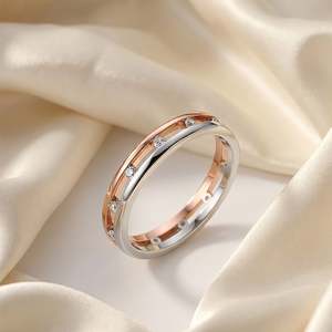 Jeulia <b>Two</b>-Tone Women's Double Band Wedding <b>Ring</b> with Zircon <b>Stone</b> - Product Image 3