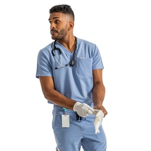 Tissu extensible doux et respirant confortable à manches courtes avec poches utilitaires pour une utilisation en clinique ou à l'hôpital - Product Image 1