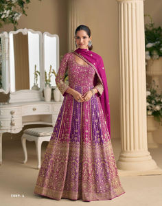 ชุดเดรสอนาร์กาลีผ้าจอร์เจตต์พรีเมียมสำหรับผู้หญิง ยี่ห้อดีวาจา เอ็กซ์พอร์ต พร้อมผ้าคลุมไหลปักลาย ทรงปกติ เหมาะสำหรับงานปาร์ตี้ งานแต่งงาน งานเฉลิมฉลอง งานพิธีต่างๆ  งานปักอย่างดี - Product Image 5