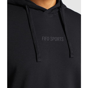 Sweat-shirt à capuche pour hommes personnalisé de couleur unie noir à fente latérale épaule tombante pull à manches longues poche avant hiver imprimé - Product Image 2