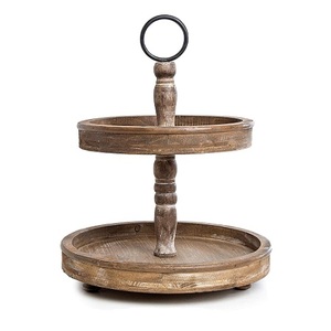 Set of 2 Wooden Cake Dessert Stand Round Shape Brown Color Cake <b>Chocolates</b> Server For Home Restaurant Use - Product Image 4