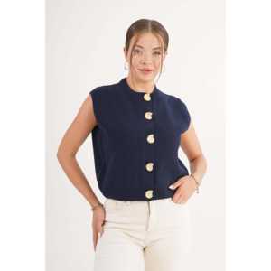 Chaleco de Punto sin Mangas Azul Marino con Botones de Caracol para Uso Exterior, Venta al por Mayor - Product Image 5