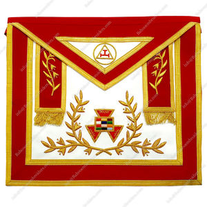 MAÇONNIQUE REGALIA HAUT PRÊTRE ROYAL ARCH CHAPITRE OFFICIER TABLIER-BRODERIE MACHINE ROUGE - Product Image 1