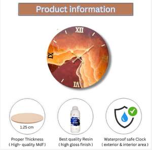 Horloge murale de luxe en résine artisanale, mécanique, à piles, moderne, étanche, surdimensionnée, veilleuse, mariage, salle à manger, maison - Product Image 2