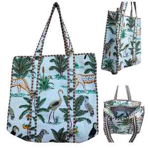 Bolso de mano acolchado con Estampado de jungla tropical-Bolso de uso diario sostenible - Product Image 1