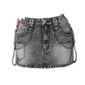 Pantalones cortos de mezclilla gris oscuro para mujer Falda Sexy Casual Estilo de verano con bolsillos Venta al por mayor Ropa de mujer Falda corta - Product Image 1