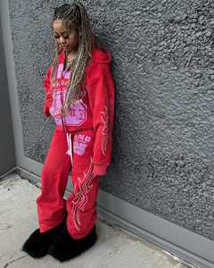 Personalizado de alta calidad Streetwear Zip up Heavyweight Oversized Mens Hoodie Parche desgastado Bordado Pantalones de chándal y Sudadera con capucha Set - Product Image 2