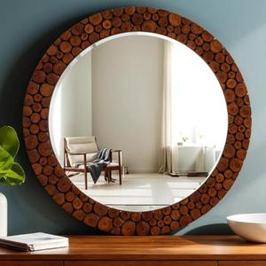 Elegant Handcrafted Rustic Wooden Wall <b>Mirror</b> with Natural Grain Frame Perfect for Farmhouse Vintage and Contemporary Home Decor - Product Image 4