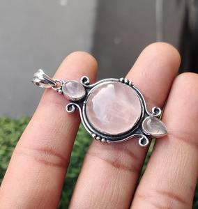 Tendencia 925 Plata de Ley cuarzo rosa piedra preciosa colgante joyería hecha a mano plata estilo bohemio colgante joyería para mujer regalo para - Product Image 2