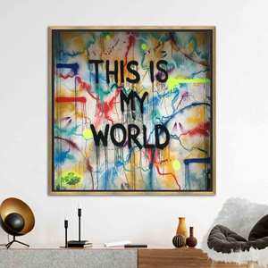 'This is My World' - Elegant Printed <b>Canvas</b> Artwork,GOLD <b>FRAMED</b> <b>CANVAS</b> - Product Image 1
