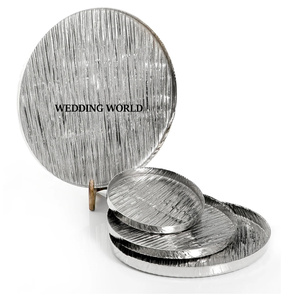 ชุดถาดช็อคโกแลตโลหะสี่ชิ้นถาดกลมดีไซน์เนอร์ถาดช็อคโกแลตสีเงินสำเร็จรูปใหม่ - Product Image 5