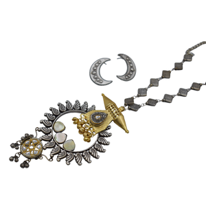 Collier et boucles d'oreilles bicolores de style traditionnel, très vendus en 2025, en laiton, bijoux pour femmes et filles - Product Image 3