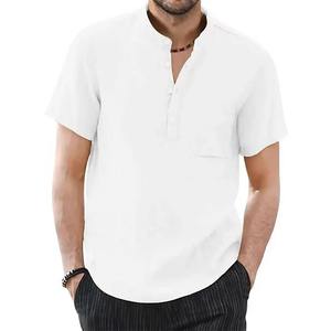 Camiseta informal de manga corta para hombre al mejor precio, camisa transpirable acogedora de verano de Color sólido de lino y algodón 100%, disponible en talla de EE. UU. - Product Image 6