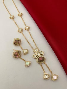 Conjunto de colgante de Polki antideslustre para mujeres y niñas, joyería india tradicional con collar étnico ligero de brillo de larga duración - Product Image 4