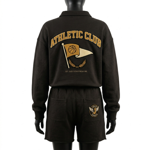 Conjunto de Sudadera con Capucha y Pantalones Cortos de Felpa de Algodón y Poliéster de 320 GSM para Hombre, Color Camel, Estilo Casual, con Logotipo Personalizado Bordado/Aplicado - Product Image 1