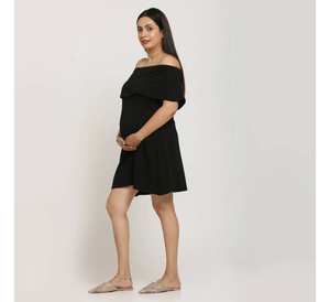 Belle robe de maternité noire à épaules dénudées Dernière conception Casual Short Length Wear pour les femmes enceintes Eco-Friendly - Product Image 1