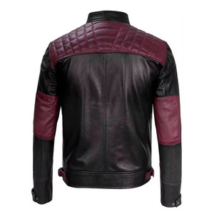 Dynamic Men's Black & Maroon <b>Racer</b> <b>Jacket</b> Quilted Shoulders Stand Collar Fashionable Biker Style Wholesale <b>jacket</b> for men - Product Image 3