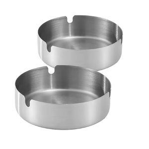 Cenicero redondo de Metal de acero inoxidable adecuado para Cenicero de cigarrillos para el hogar plata acabado antiguo para Pub restaurante - Product Image 6